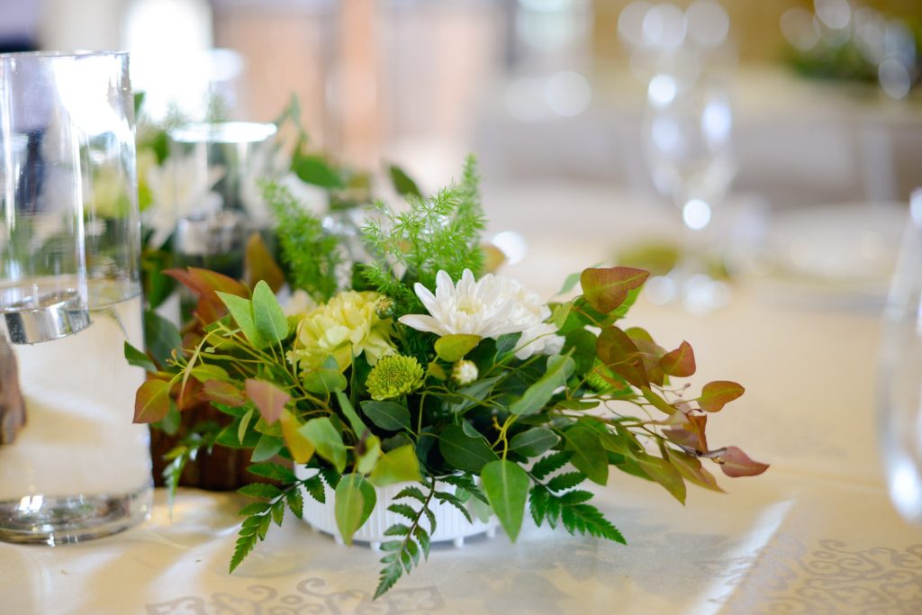 close up shot of wedding centrepiece bouquet