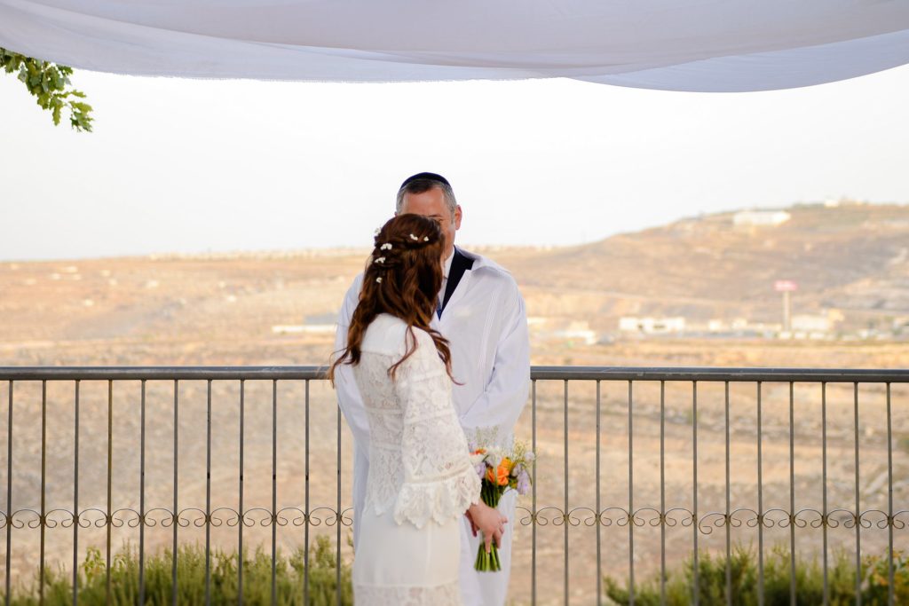 bride and groom at desert wedding session