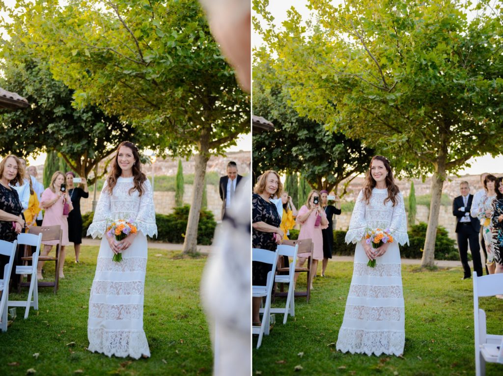 two photos of bride outdoors holding bouquet at desert wedding photoshoot