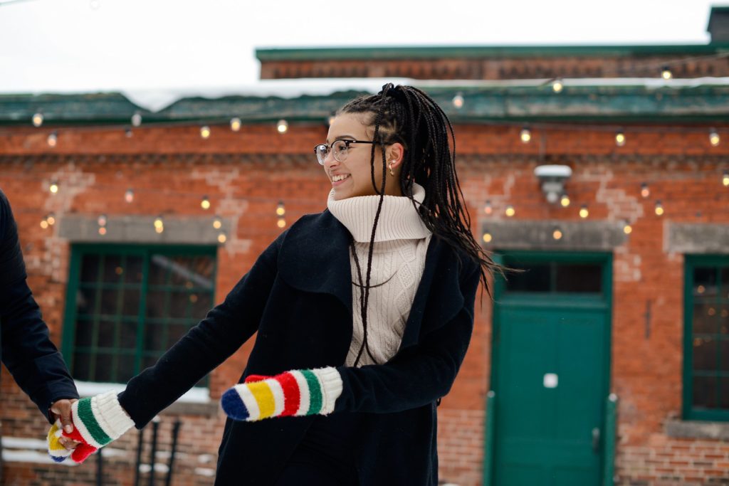 smiling woman in winter clothing 