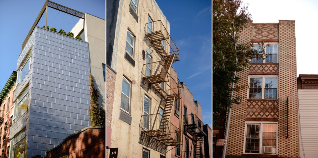 buildings with brown brick and fire escapes in new york city