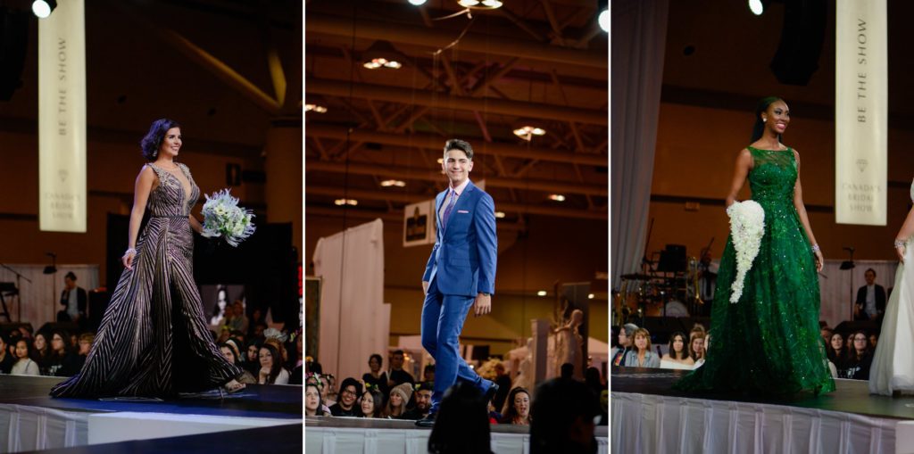 three shows of bridesmaids and groomsmen in colourful clothing at Canada's Bridal Show 2019