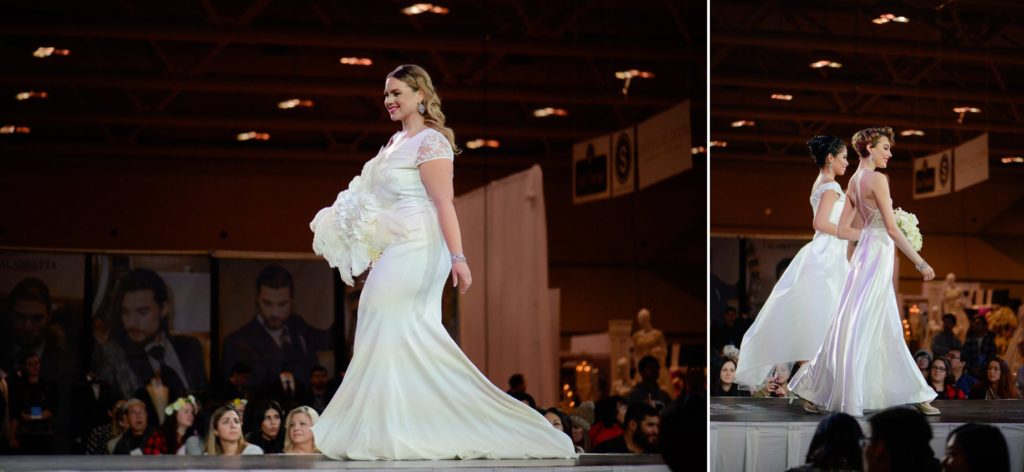 models in a variety of wedding dresses on runway at Canada's Bridal Show 2019