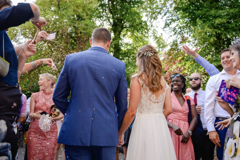 summer outdoor wedding with confetti in london