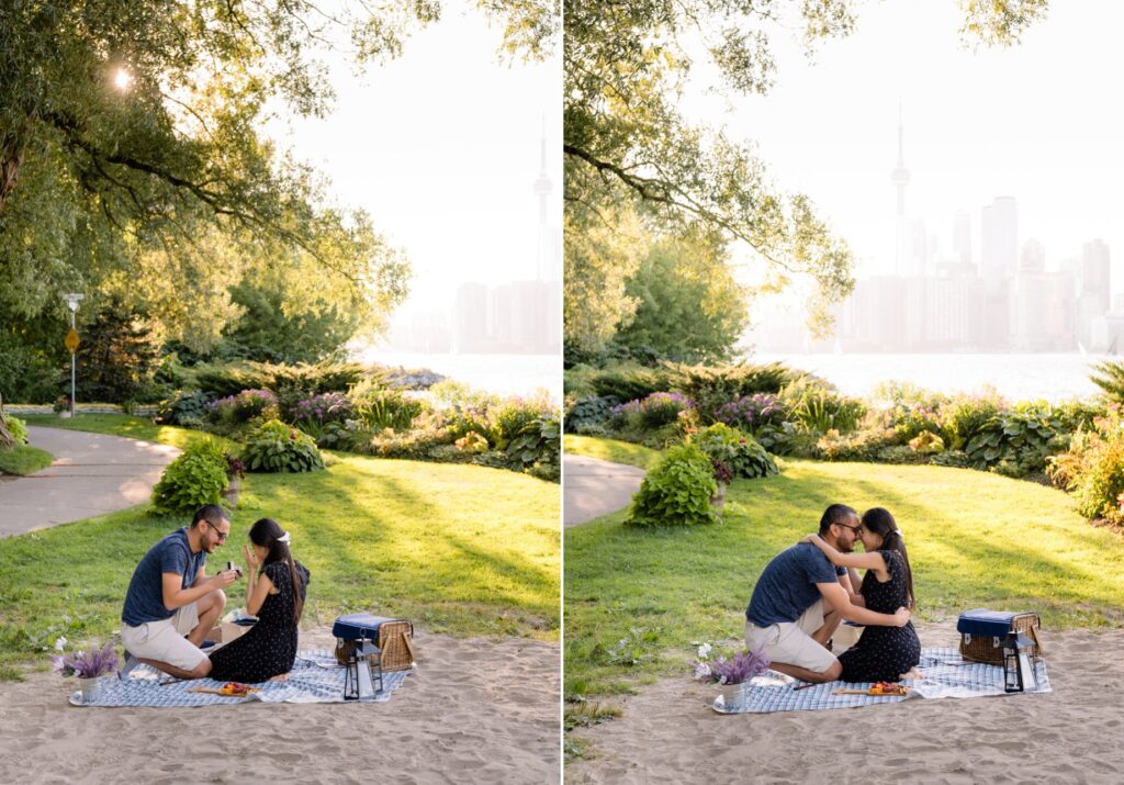 Toronto Island Surprise Engagement Proposal Picnic Photoshoot Session