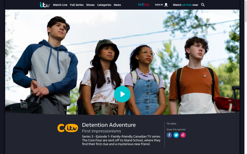 Tomaso Sanelli, Ali Prijono, Jack Fulton and Simone Miller stand looking out to their new Summer camp in Detention Adventure Stills, streaming on C ITV platform